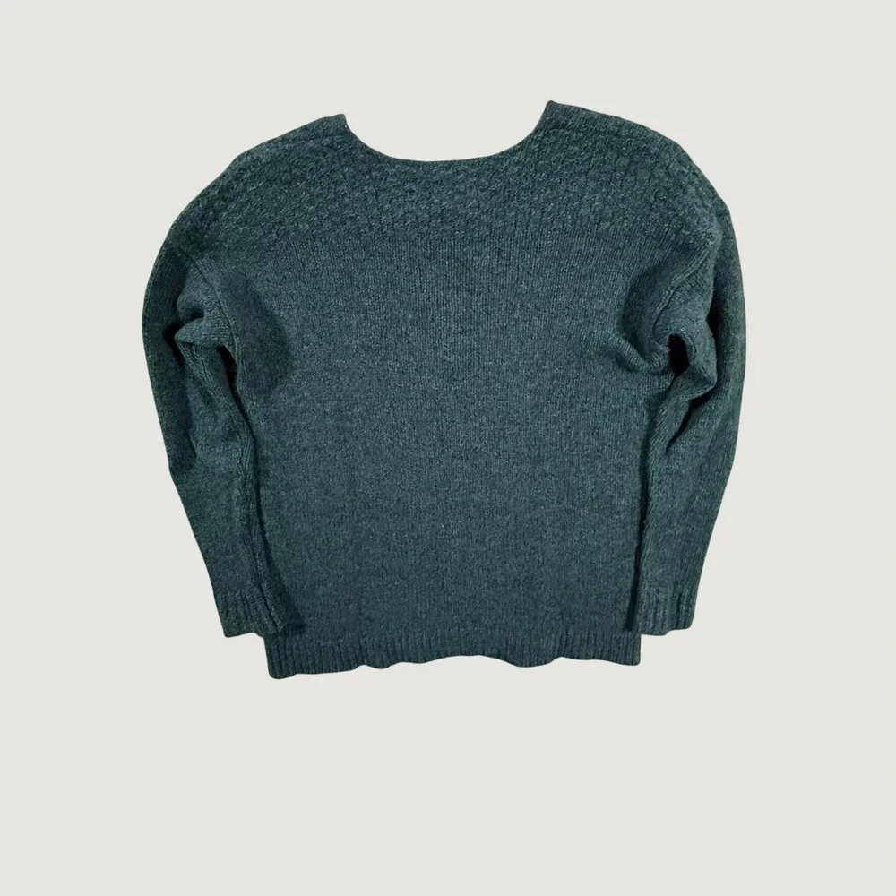 Ann Taylor LOFT Petites Wool Blend V-Neck Sweater Dark Teal Green SP 357048